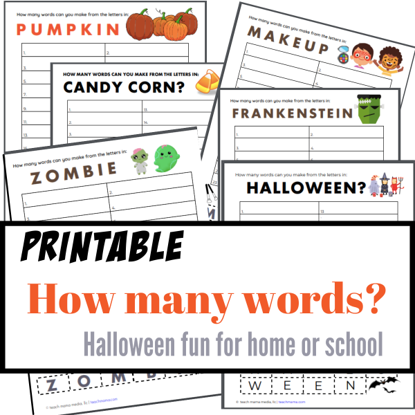 six sheets of how many words halloween